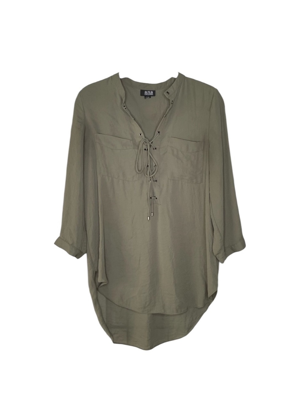 a.n.a Olive Green Lace-Up Tunic Top Size M